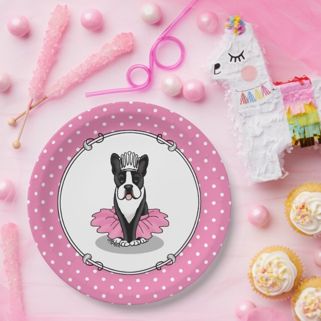 Plato De Papel Ballet Ballerina Princess Boston Terrier (negro) (Fiesta)