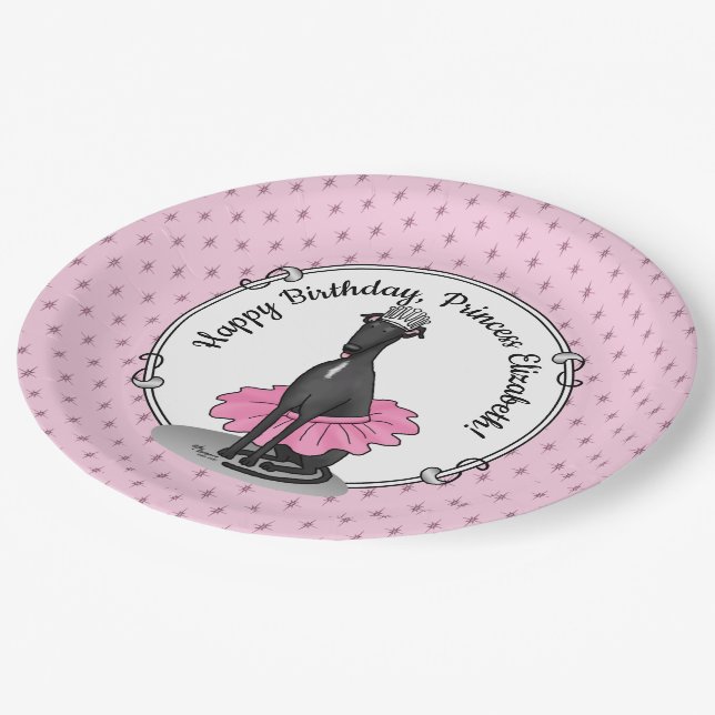 Plato De Papel Ballet Ballerina Princess Greyhound Dog (negro) (Angular)