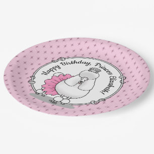 Plato De Papel Ballet Cute Ballerina Princess Poodle Dog (blanco)