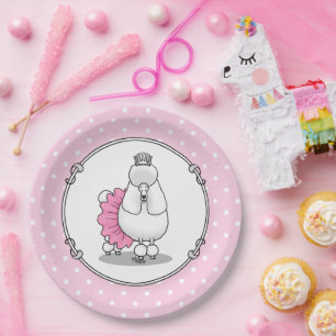 Plato De Papel Ballet Cute Ballerina Princess Poodle Dog (blanco)