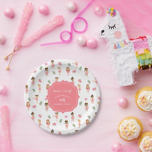Plato De Papel Ballet Dance & Twirl Ballerina Rosa Cumpleaños (Fiesta)
