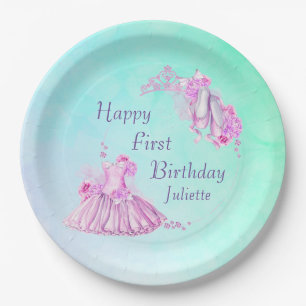 Plato De Papel Ballet de color rosa Princesa cumpleaños