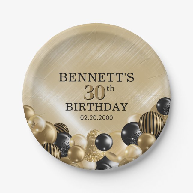 Plato De Papel Balloons Gold Birday (Anverso)