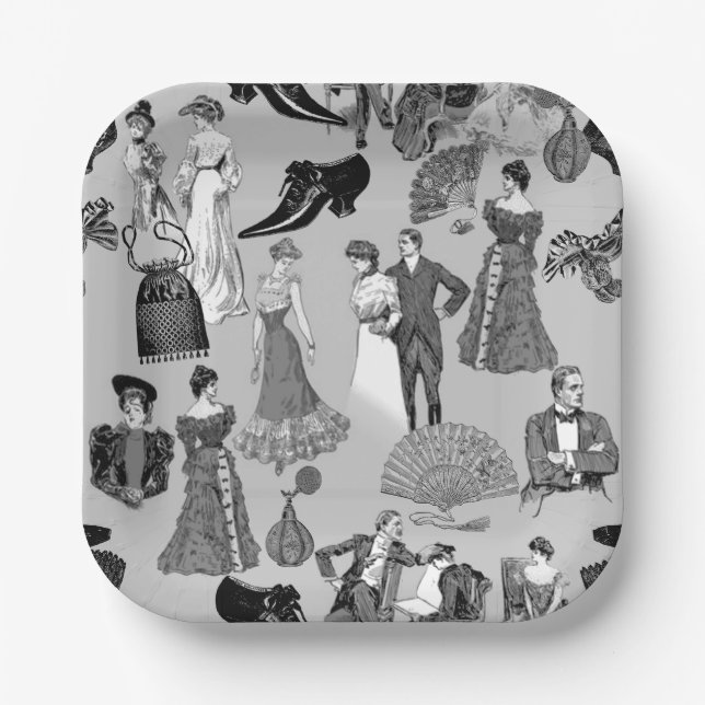 Plato De Papel ballroom victorian era fashion toile black white (Anverso)