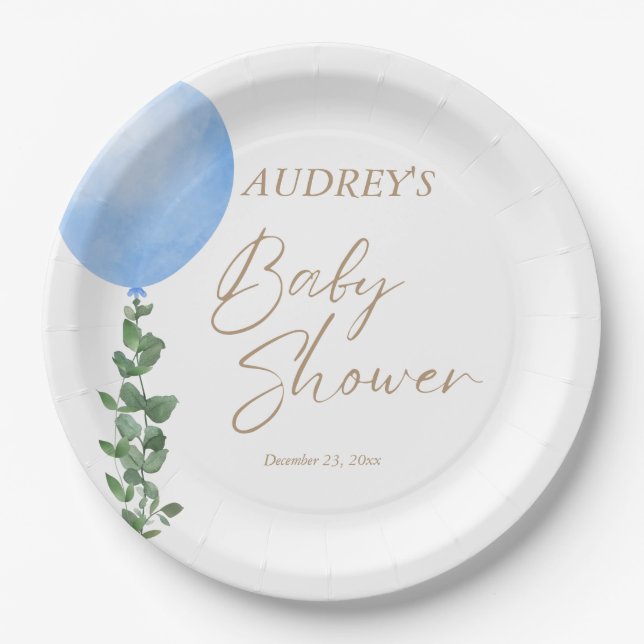 Plato De Papel Balón azul Agua Bebé Ducha Niño Oh Niño (Anverso)