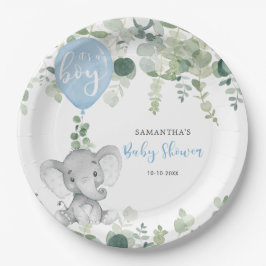 Plato De Papel Balón azul elefante niño bebé ducha vegetación