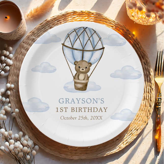 Plato De Papel Balón de aire caliente de oso azul Niños primer cu (Subido por el creador)