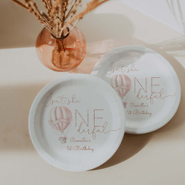 Plato De Papel Balón de Aire Caliente Rosado Maravilloso Chica Pr