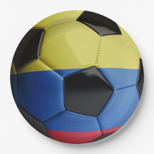 Plato De Papel Balón de fútbol de la bandera de Colombia (Anverso)