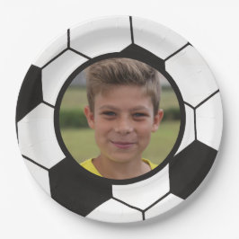 Plato De Papel Balón de Fútbol Patrón Geométrico en Blanco y Negr