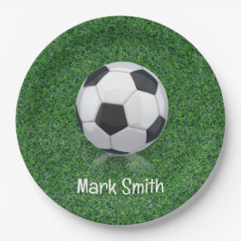 Plato De Papel Balón de fútbol sobre césped verde