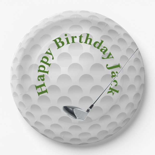 Plato De Papel Balón de golf blanco con placa de papel de cumplea (Anverso)