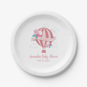 Plato De Papel Balón rosa de aire caliente Bebé Chica Ducha Placa