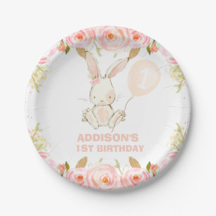 Plato De Papel Balón rosa de conejo rosa de oro floral Primer cum