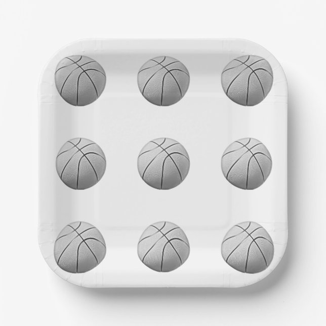 Plato De Papel Baloncesto blanco y negro (Anverso)