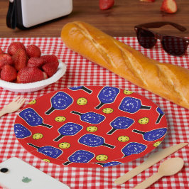 Plato De Papel Baloncesto Blue Paddles Bolas Amarillas 4 de julio