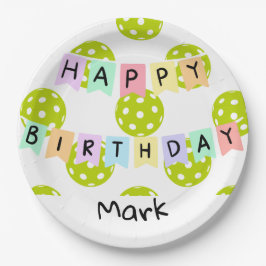 Plato De Papel Baloncesto con banderas de feliz cumpleaños