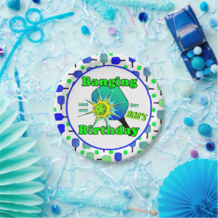 Plato De Papel Baloncesto Cumpleaños Blue Green Paddle Ball Banca