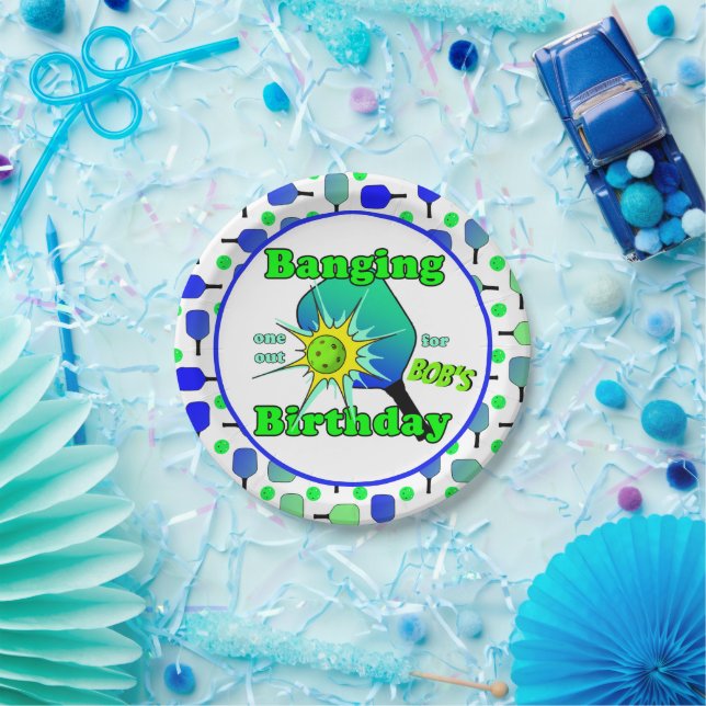 Plato De Papel Baloncesto Cumpleaños Blue Green Paddle Ball Banca (Fiesta)