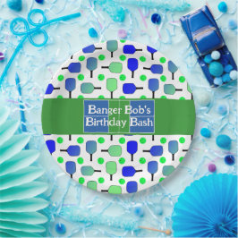 Plato De Papel Baloncesto Cumpleaños Blue Green Paddle Ball Banca