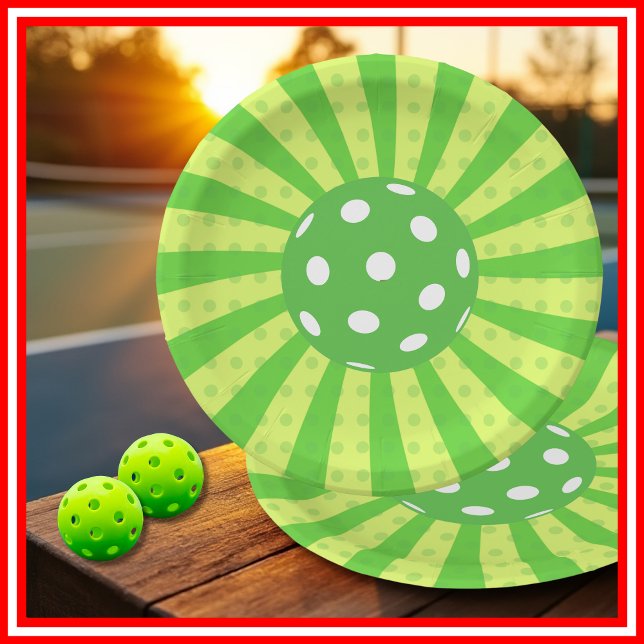 Plato De Papel Baloncesto Cumpleaños Green RETRO Stripes Sports (Pickleball Birthday Green RETRO Stripes Sports Paper Plates)