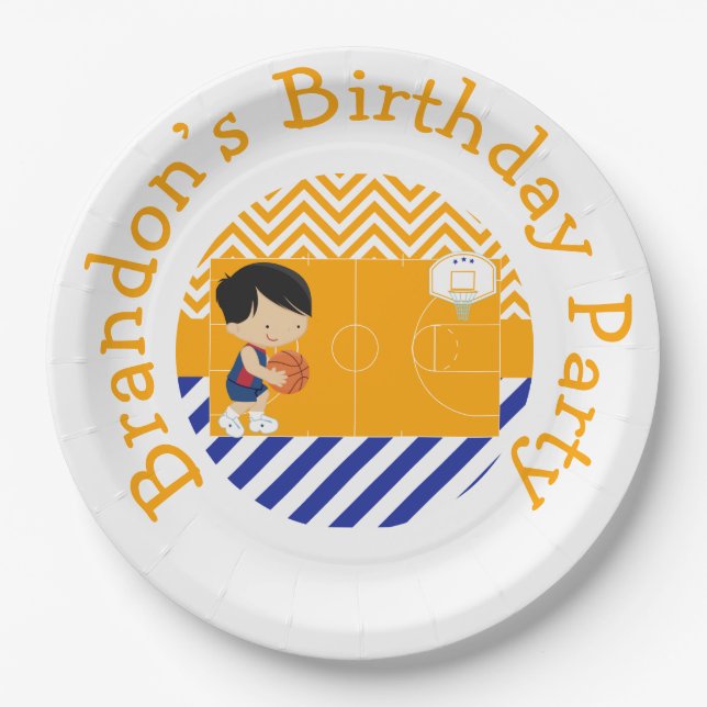 Plato De Papel Baloncesto Cute Black Hair Boy (Anverso)