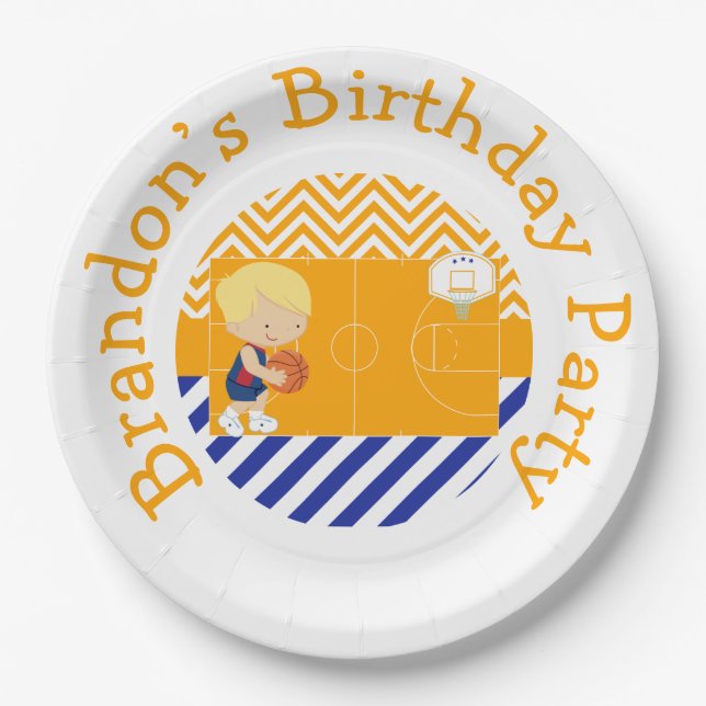 Plato De Papel Baloncesto Cute Blonde Hair Boy (Anverso)