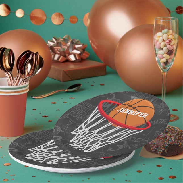Plato De Papel Baloncesto de Chalkboard y Hoop personalizados (Multi)