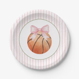 Plato De Papel Baloncesto de franja rosa