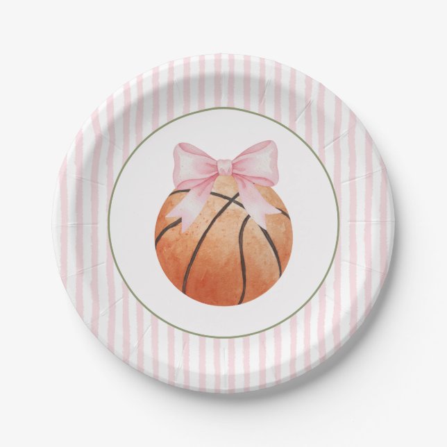 Plato De Papel Baloncesto de franja rosa (Anverso)
