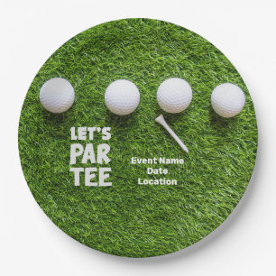 Plato De Papel Baloncesto de golf con tee sobre hierba verde Let'