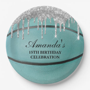 Plato De Papel Baloncesto de goteo plateado verde