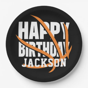 Plato De Papel Baloncesto Feliz cumpleaños personalizado