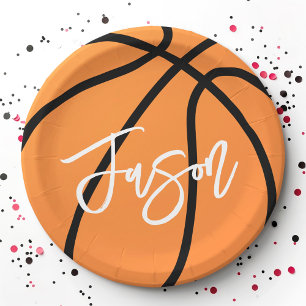 Plato De Papel Baloncesto negro naranja nombre personalizado