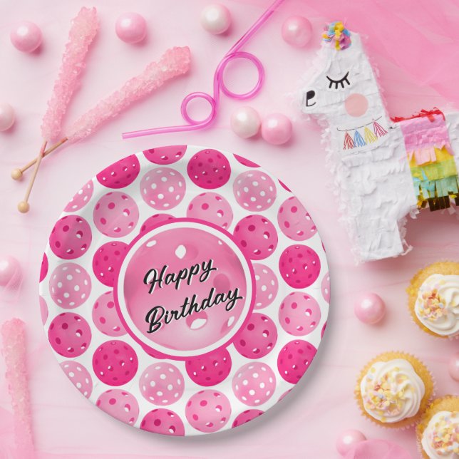 Plato De Papel Baloncesto rosa y bolas blancas personalizadas (Fiesta)