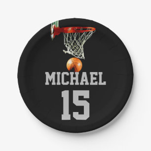 Plato De Papel Baloncesto Su Nombre