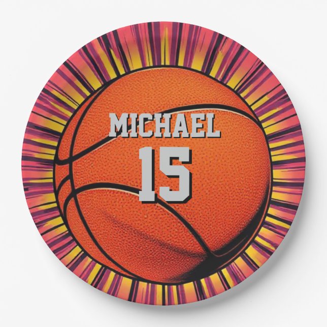 Plato De Papel Baloncesto Tu Nombre Pop Art (Anverso)