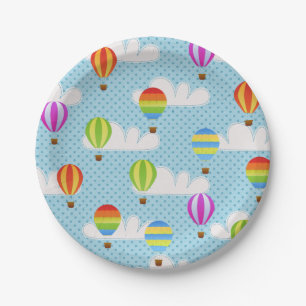 Plato De Papel Balones de aire caliente en el cielo nublado Dotty