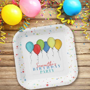 Plato De Papel Balones de cumpleaños confetti caligrafía capricho