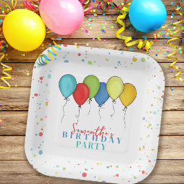 Plato De Papel Balones de cumpleaños confetti caligrafía capricho