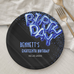 Plato De Papel Balones de Relieve metalizado Azul Cumpleaños