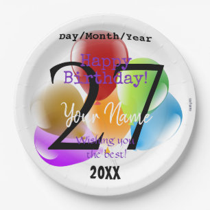 Plato De Papel Balones Placas personalizadas de papel de cumpleañ