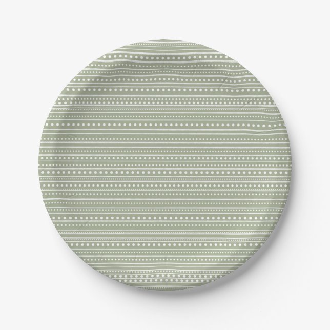 Plato De Papel Bamanko Doted Striped Mudcloth Pattern Sage Green (Anverso)
