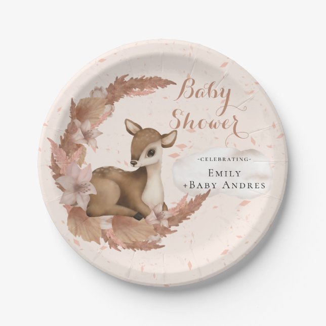 Plato De Papel Bambi con las estrellas de flores Cloud Baby Showe (Anverso)