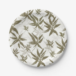 Plato De Papel Bambú sobre hojas blancas - patrón de superficie s