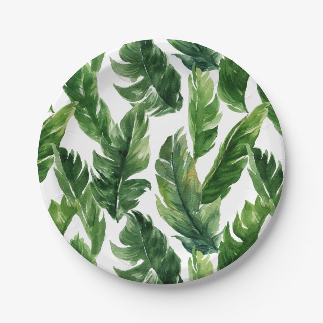 Plato De Papel Banana acuarela deja patrón tropical (Anverso)