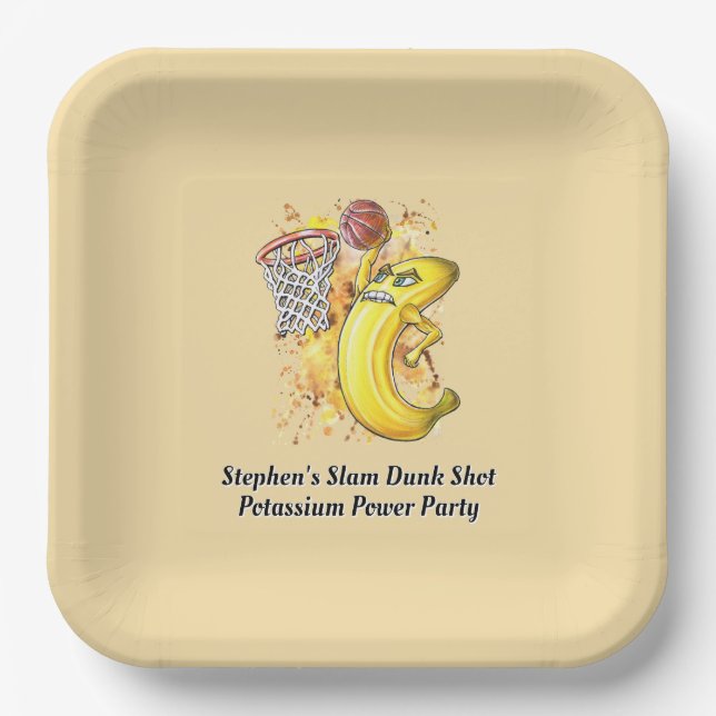 Plato De Papel Banana Slam Dunk Disparo Diseño Frutáneo Energétic (Anverso)