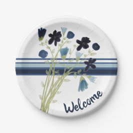 Plato De Papel Banda azul y blanca