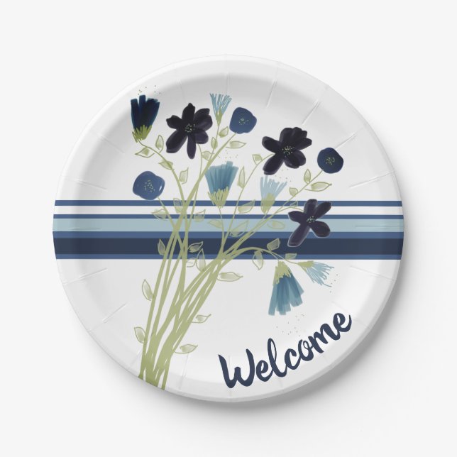 Plato De Papel Banda azul y blanca (Anverso)