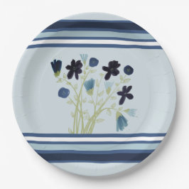 Plato De Papel Banda azul y floral